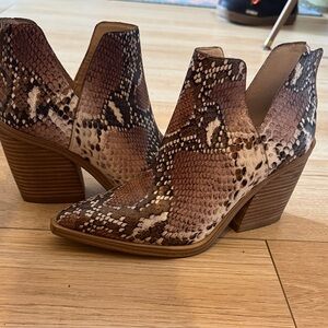 Vince Camuto Tan Snake Print Ankle Booties